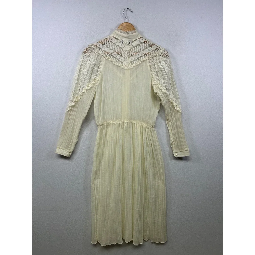 Prairie Victorian Stephanie Sue Womens 7/8 Ivory Lace Yoke Pleated Midi Dress - Picture 2 of 9